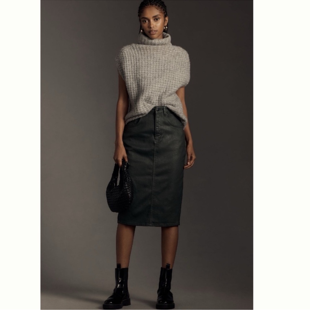 Anthropologie Pilcro Coated Pencil Skirt in Forest Green